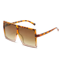 Leopard Big Flat Frame Vintage Sunglasses Women Luxury Brand Trendy Flat Top Sun Glasses Female Gradient Shades UV400 Protection