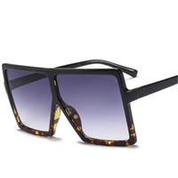 Leopard Big Flat Frame Vintage Sunglasses Women Luxury Brand Trendy Flat Top Sun Glasses Female Gradient Shades UV400 Protection