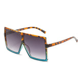 Leopard Big Flat Frame Vintage Sunglasses Women Luxury Brand Trendy Flat Top Sun Glasses Female Gradient Shades UV400 Protection
