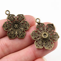 32x24mm 10pcs Antique Silver Plated and Bronze Plated Flower Style Handmade Charms Pendant:DIY for bracelet necklace