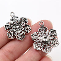 32x24mm 10pcs Antique Silver Plated and Bronze Plated Flower Style Handmade Charms Pendant:DIY for bracelet necklace