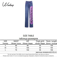 Weekeep Letter Print Fashion Streetwear Jeans Women High Waist Baggy Vintage Straight Trousers  Leisure Female Cargo Denim Pants