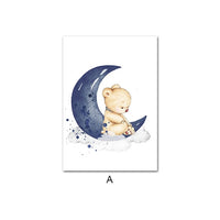 Child Nursery Poster Bear Moon Star Canvas Wall Art Print Animal Painting Nordic Kids Decorative Picture Baby Boy Bedroom Decor
