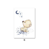 Child Nursery Poster Bear Moon Star Canvas Wall Art Print Animal Painting Nordic Kids Decorative Picture Baby Boy Bedroom Decor