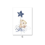 Child Nursery Poster Bear Moon Star Canvas Wall Art Print Animal Painting Nordic Kids Decorative Picture Baby Boy Bedroom Decor