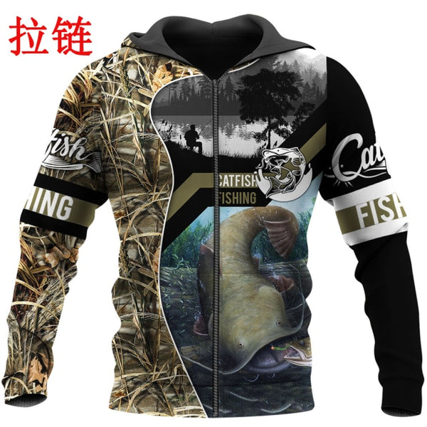 Catfish Fishing 3D Printed Mens Hoodie Harajuku Streetwear autumn hoodies Sweatshirt Unisex Casual Jacket Tracksuits KJ0110