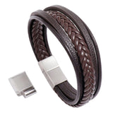 Vintage Handmade Feather Multilayer Leather Bracelet Sets Men Fashion Braiding Coffee Rope Wrap Bracelets &amp; Bangles Male Gift