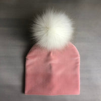 Autumn Winter Kids Girls Solid Velvet Hat With Pompon Baby Beanie Pompom Cap Children&#39;s Accessories