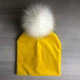 Autumn Winter Kids Girls Solid Velvet Hat With Pompon Baby Beanie Pompom Cap Children&#39;s Accessories