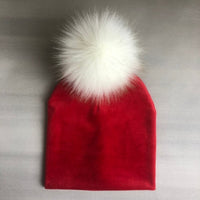 Autumn Winter Kids Girls Solid Velvet Hat With Pompon Baby Beanie Pompom Cap Children&#39;s Accessories