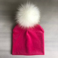 Autumn Winter Kids Girls Solid Velvet Hat With Pompon Baby Beanie Pompom Cap Children&#39;s Accessories