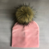 Autumn Winter Kids Girls Solid Velvet Hat With Pompon Baby Beanie Pompom Cap Children&#39;s Accessories