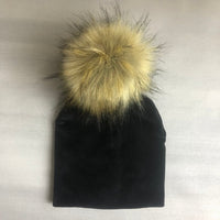 Autumn Winter Kids Girls Solid Velvet Hat With Pompon Baby Beanie Pompom Cap Children&#39;s Accessories