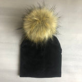 Autumn Winter Kids Girls Solid Velvet Hat With Pompon Baby Beanie Pompom Cap Children&#39;s Accessories