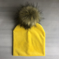 Autumn Winter Kids Girls Solid Velvet Hat With Pompon Baby Beanie Pompom Cap Children&#39;s Accessories