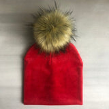 Autumn Winter Kids Girls Solid Velvet Hat With Pompon Baby Beanie Pompom Cap Children&#39;s Accessories