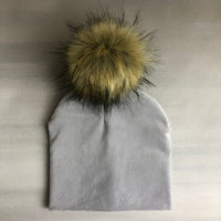 Autumn Winter Kids Girls Solid Velvet Hat With Pompon Baby Beanie Pompom Cap Children&#39;s Accessories