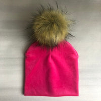 Autumn Winter Kids Girls Solid Velvet Hat With Pompon Baby Beanie Pompom Cap Children&#39;s Accessories