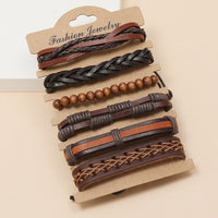 Vintage Handmade Feather Multilayer Leather Bracelet Sets Men Fashion Braiding Coffee Rope Wrap Bracelets &amp; Bangles Male Gift