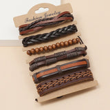 Vintage Handmade Feather Multilayer Leather Bracelet Sets Men Fashion Braiding Coffee Rope Wrap Bracelets &amp; Bangles Male Gift