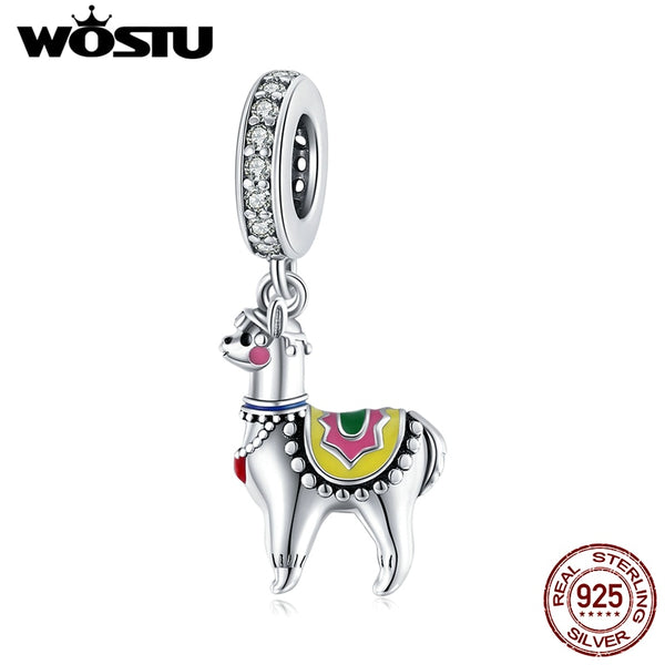 WOSTU 925 Sterling Silver Charms Cute Alpaca Pendant Animal Bead Fit Original Bracelet Necklace For Women Jewelry CQC1737