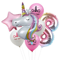 6pcs Rainbow Gradient Unicorn Party Balloon 32 inch Number Birthday Party Decorations Kids Unicorn Party Wedding Balloons Globos