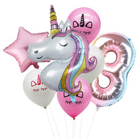 6pcs Rainbow Gradient Unicorn Party Balloon 32 inch Number Birthday Party Decorations Kids Unicorn Party Wedding Balloons Globos