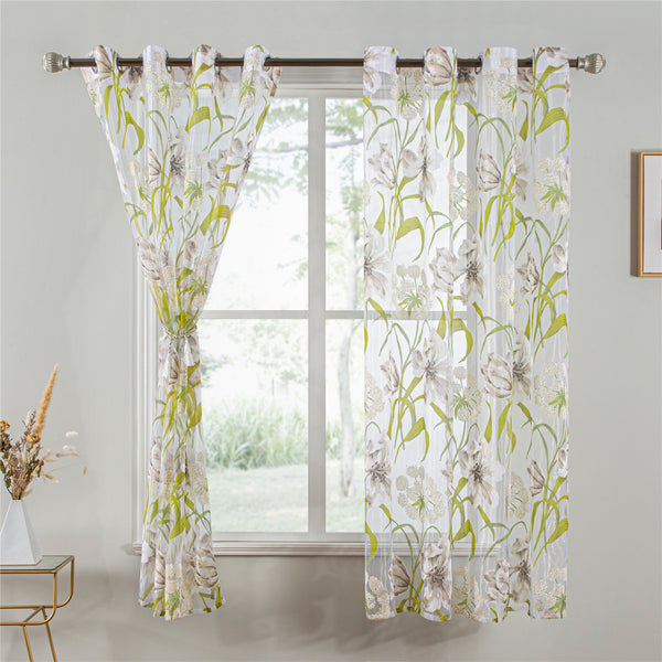 Topfinel Short Tulle Tropical Floral Sheer Curtains for Living Room Kitchen Bath Room Door Printed Window Treatment Curtains