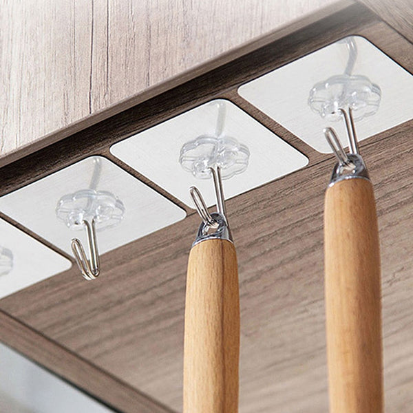 20Pcs Transparent Wall Hooks Waterproof Oilproof Self Adhesive Hooks Reusable Seamless Hanging Hook For Kitchen Bathroom Office