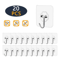 20Pcs Transparent Wall Hooks Waterproof Oilproof Self Adhesive Hooks Reusable Seamless Hanging Hook For Kitchen Bathroom Office