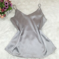 Solid Sleeveless Casual Tops V-Neck Female Vest  Women  Summer Silk Tank