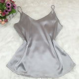 Solid Sleeveless Casual Tops V-Neck Female Vest  Women  Summer Silk Tank