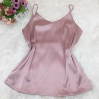 Solid Sleeveless Casual Tops V-Neck Female Vest  Women  Summer Silk Tank