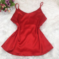 Solid Sleeveless Casual Tops V-Neck Female Vest  Women  Summer Silk Tank