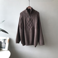 Women&#39;s Thick Warm Knitted Pullover Solid Long Sleeve Turtleneck Sweaters Half Zip Up Winter Coat Comfy Clothing C-295