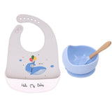 1Set Cute Cartoon Print Baby Bibs Bowls Set Soft Silicone Baby Feeding Non-Slip Bowl Spoon Kids Girl Boy Adjustable Children Bib
