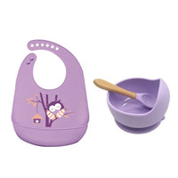 1Set Cute Cartoon Print Baby Bibs Bowls Set Soft Silicone Baby Feeding Non-Slip Bowl Spoon Kids Girl Boy Adjustable Children Bib