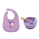 1Set Cute Cartoon Print Baby Bibs Bowls Set Soft Silicone Baby Feeding Non-Slip Bowl Spoon Kids Girl Boy Adjustable Children Bib