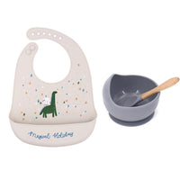 1Set Cute Cartoon Print Baby Bibs Bowls Set Soft Silicone Baby Feeding Non-Slip Bowl Spoon Kids Girl Boy Adjustable Children Bib