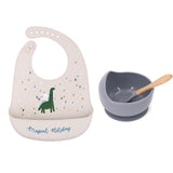 1Set Cute Cartoon Print Baby Bibs Bowls Set Soft Silicone Baby Feeding Non-Slip Bowl Spoon Kids Girl Boy Adjustable Children Bib