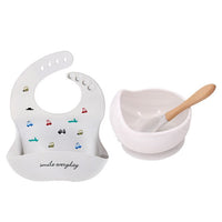 1Set Cute Cartoon Print Baby Bibs Bowls Set Soft Silicone Baby Feeding Non-Slip Bowl Spoon Kids Girl Boy Adjustable Children Bib