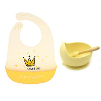 1Set Cute Cartoon Print Baby Bibs Bowls Set Soft Silicone Baby Feeding Non-Slip Bowl Spoon Kids Girl Boy Adjustable Children Bib