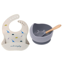 1Set Cute Cartoon Print Baby Bibs Bowls Set Soft Silicone Baby Feeding Non-Slip Bowl Spoon Kids Girl Boy Adjustable Children Bib
