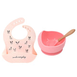 1Set Cute Cartoon Print Baby Bibs Bowls Set Soft Silicone Baby Feeding Non-Slip Bowl Spoon Kids Girl Boy Adjustable Children Bib
