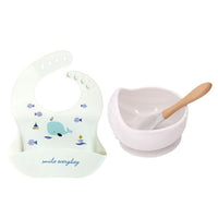 1Set Cute Cartoon Print Baby Bibs Bowls Set Soft Silicone Baby Feeding Non-Slip Bowl Spoon Kids Girl Boy Adjustable Children Bib