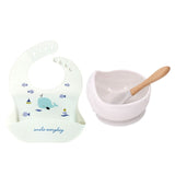 1Set Cute Cartoon Print Baby Bibs Bowls Set Soft Silicone Baby Feeding Non-Slip Bowl Spoon Kids Girl Boy Adjustable Children Bib