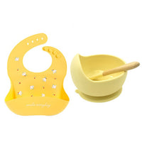 1Set Cute Cartoon Print Baby Bibs Bowls Set Soft Silicone Baby Feeding Non-Slip Bowl Spoon Kids Girl Boy Adjustable Children Bib