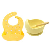 1Set Cute Cartoon Print Baby Bibs Bowls Set Soft Silicone Baby Feeding Non-Slip Bowl Spoon Kids Girl Boy Adjustable Children Bib