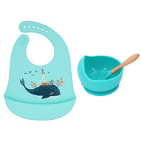 1Set Cute Cartoon Print Baby Bibs Bowls Set Soft Silicone Baby Feeding Non-Slip Bowl Spoon Kids Girl Boy Adjustable Children Bib