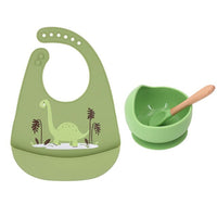 1Set Cute Cartoon Print Baby Bibs Bowls Set Soft Silicone Baby Feeding Non-Slip Bowl Spoon Kids Girl Boy Adjustable Children Bib